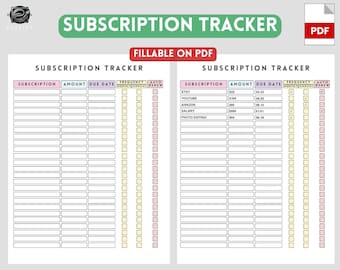 Subscription Tracker | Printable Expense Log (Fillable PDF)