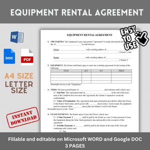 CONTRATTO DI NOLEGGIO ATTREZZATURE / Compilabile e stampabile / In PDF, Microsoft Word e Google Doc