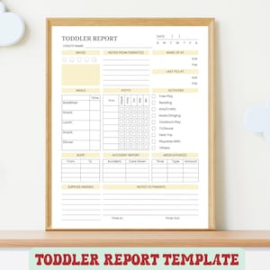 Toddler report. babysitter report, preschool daily log, daycare report, Daily toddler schedule for Nanny, form Printable file in 4 color