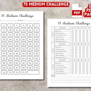 75 Medium Challenge and habit tracker. Printable PDF Format.