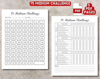 75 Medium Challenge and habit tracker. Printable PDF Format.