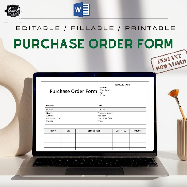 Editable Purchase Order Form Template, Fillable Printable (MS Word) - Etsy