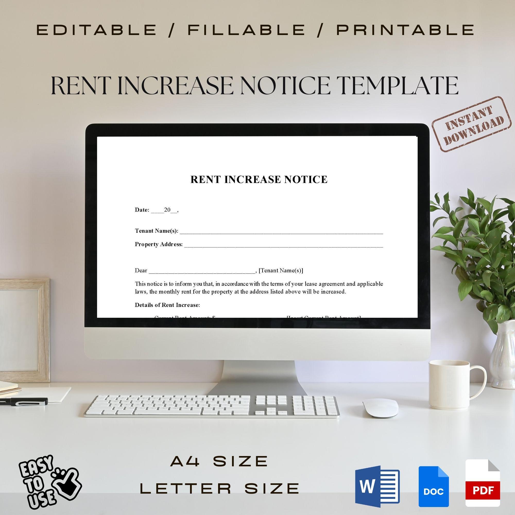 Simple Blank Rent Increase Form.pdf RENT INCREASE NOTICE Template / Fillable and Printable / in Pdf ...