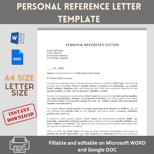 Modelo de CARTA DE REFERÊNCIA PESSOAL 3. Modelo de Carta de Recomendação. Modelo de documento editável, preenchível e imprimível