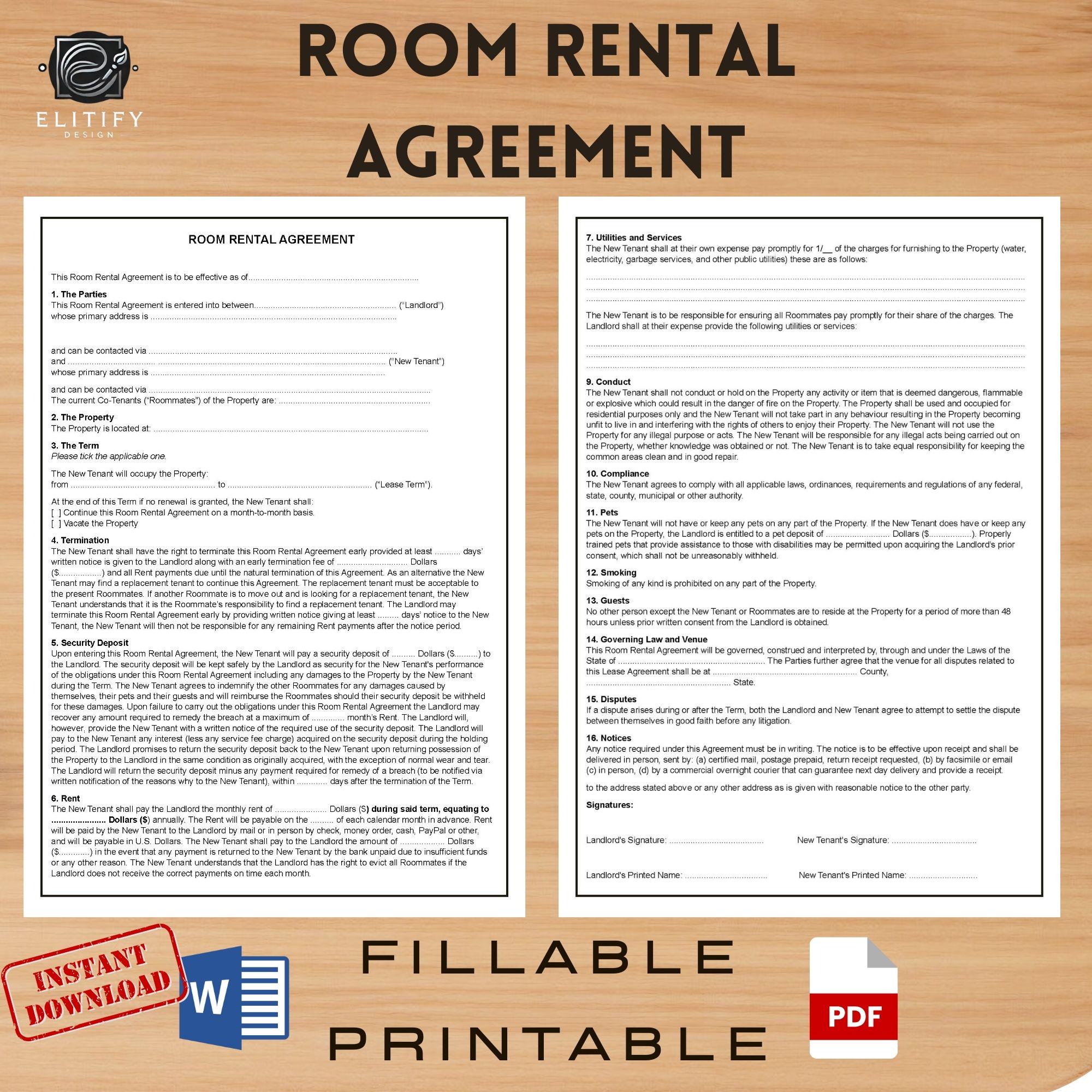 Shutter For Rent Word Room Rental Agreement Template, Editable Lease (PDF & Word) - Etsy