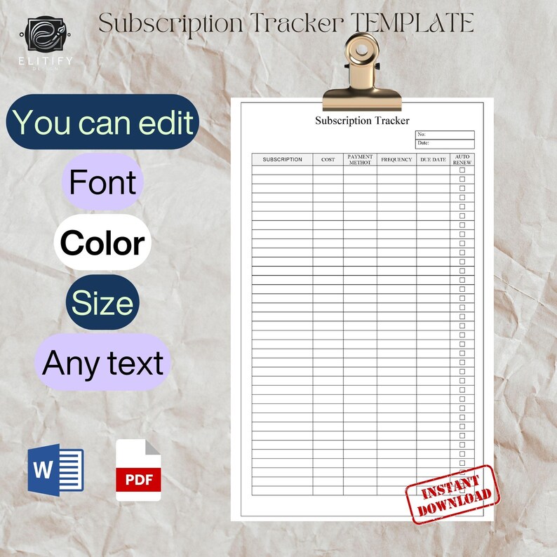 Fillable Subscription Tracker Template. You Can Fill Both Pdf and Word ...