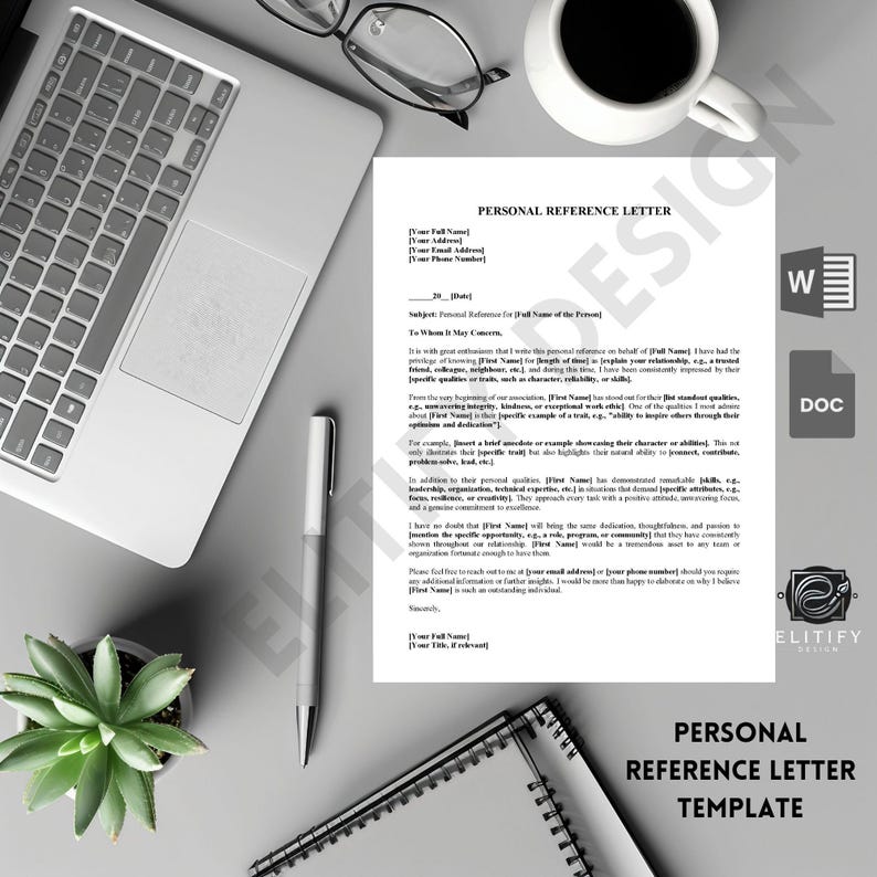 Sample Personal Reference Words Personal Reference Letter Template, Editable Printable (digital ...
