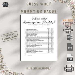 GUESS Who MOMMY or DADDY Game / Parents Game / Family Game / Guess Game / Party Game Who Said It
