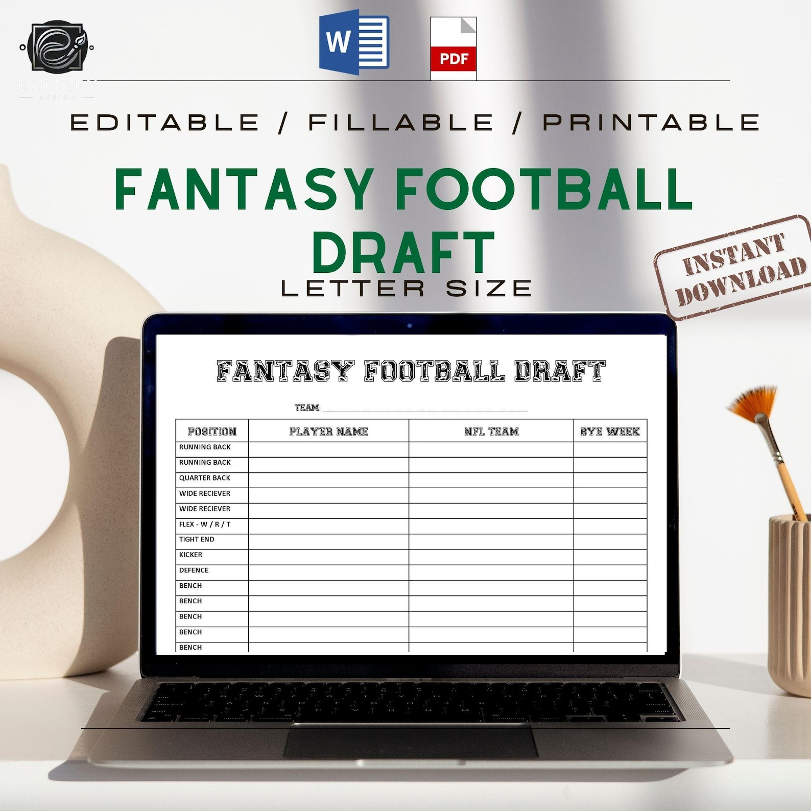 Fantasy Football Draft Board Template - Fillable, Editable, Printable ...