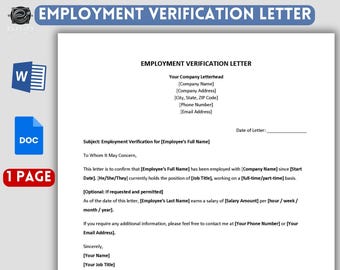 Editable Employment Verification Letter Template | Instant Download (MS Word & Google Docs)