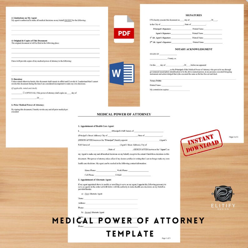 MEDICAL POWER of ATTORNEY Template / Printable Pdf and Editable Word