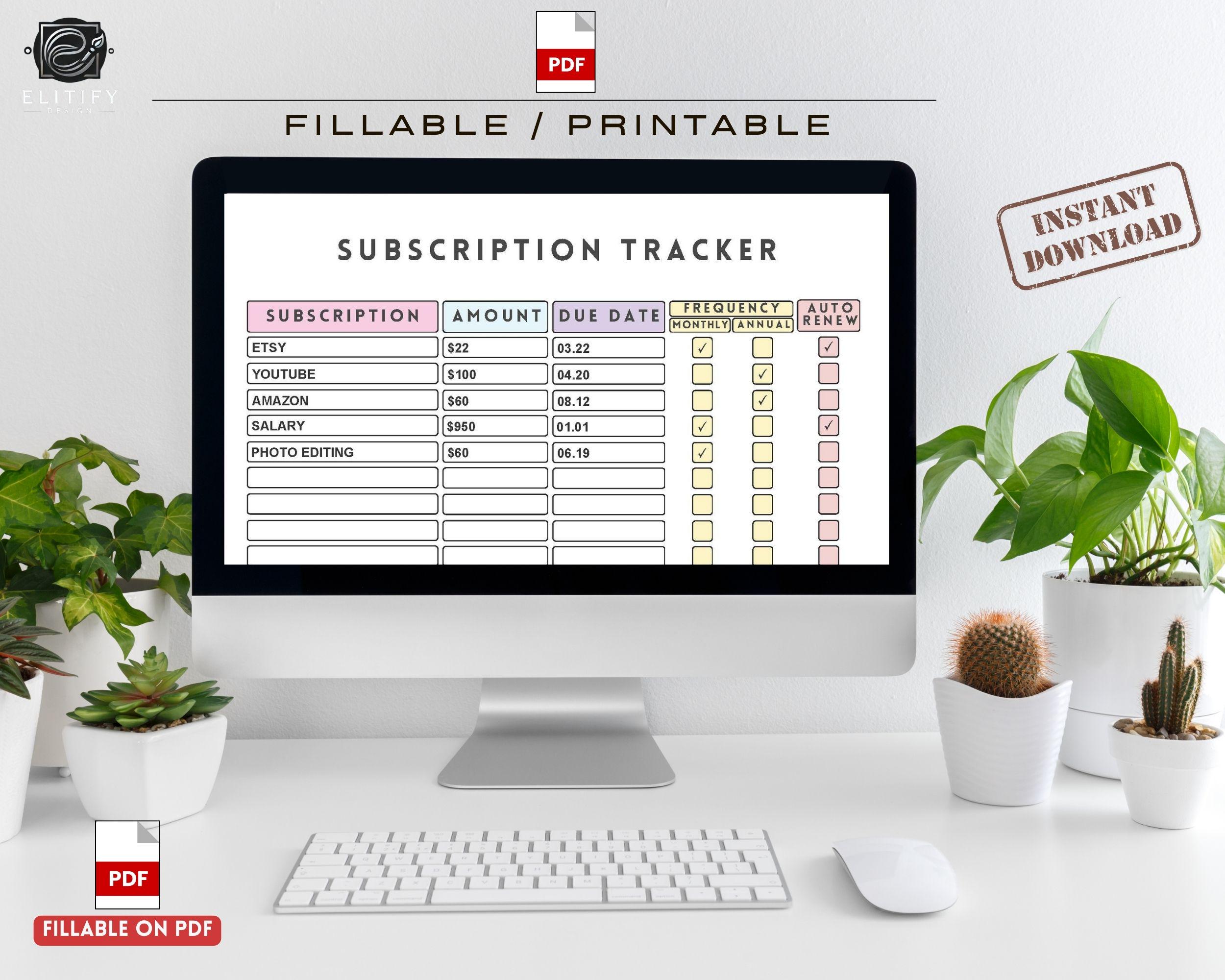 Editable Subscription Tracker | Digital Download | Organize & Manage ...