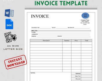 Editable Invoice Template: Fillable Small Business Form (Digital Download)