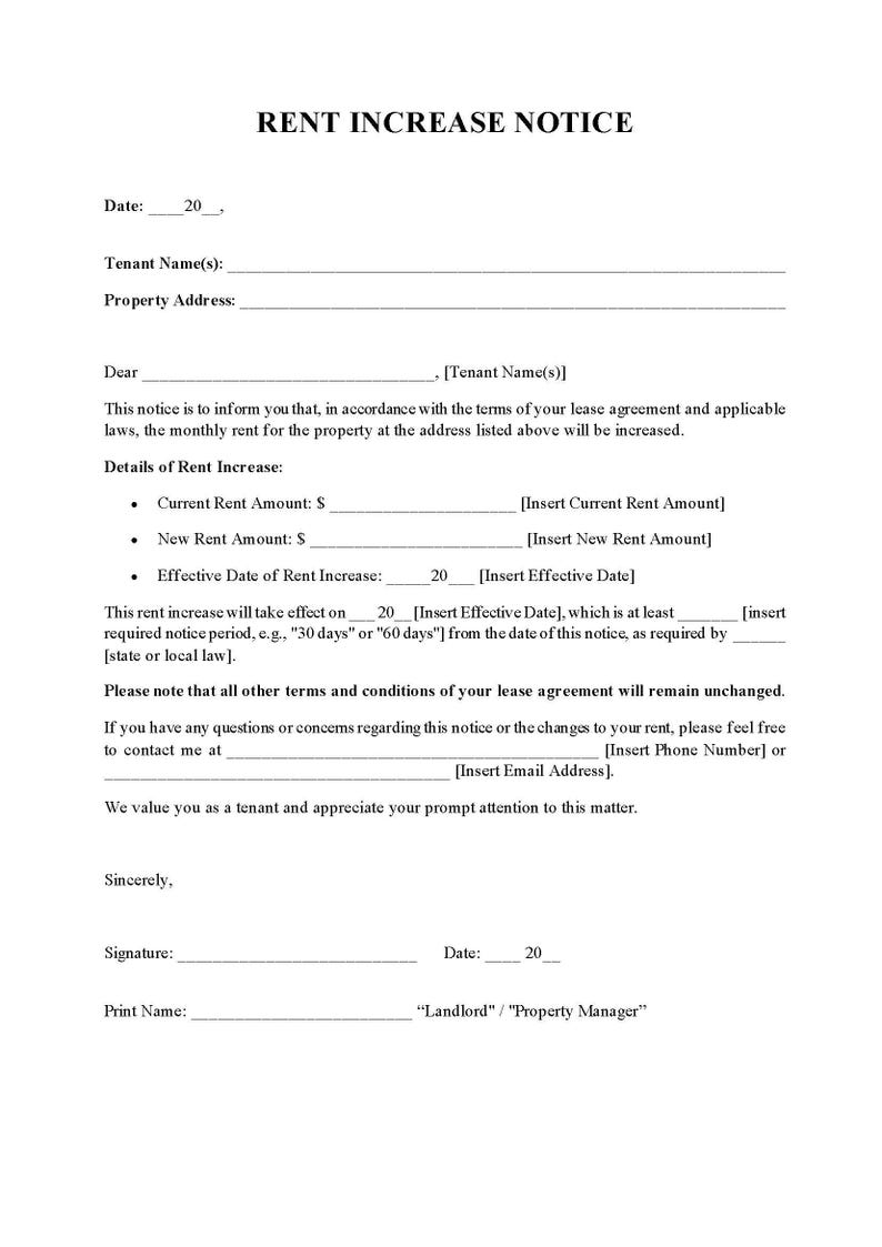 Simple Blank Rent Increase Form.pdf RENT INCREASE NOTICE Template / Fillable and Printable / in Pdf ...