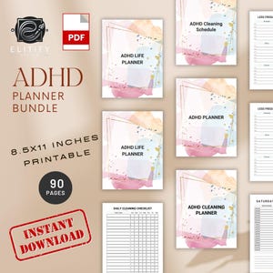 ADHD PLANNER BUNDLE 90 Pages /  Ultimate Printable Digital Download / Printable  Productivity Journal | Digital Adhd Life Planner