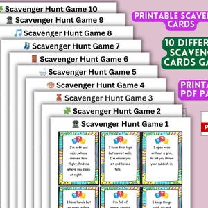 Druckbare Schnitzeljagd Karten. 10 verschiedene Spielset. Spaß Indoor Aktivität für Kinder Druckbare Pdf. At Home Hunt, Kinder Familienspaß Spiel.