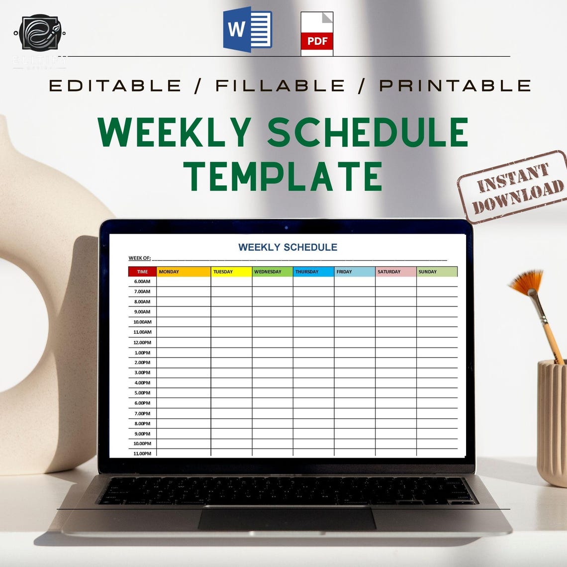 Weekly Schedule Template A4 US Letter PDF Weekly Planner 7 Day