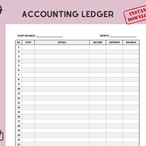 Accounting Ledger Sheet, Money Tracker. Expense Tracker. Printable and Fillable on MS Word Format. Printable PDF Format