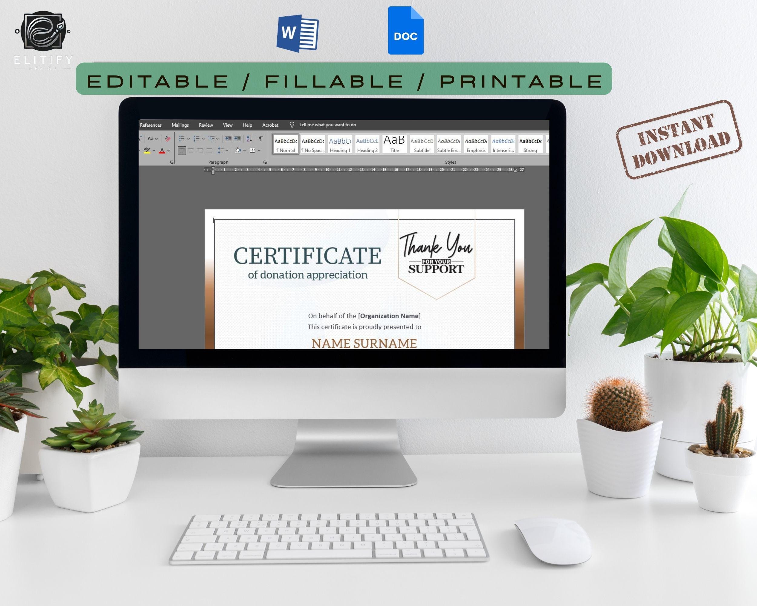 Certificate of Appreciation Template | Editable in MS Word and Google ...