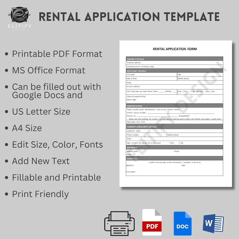 Rental Application Template, Fillable, Printable (MS Word & PDF) - Etsy