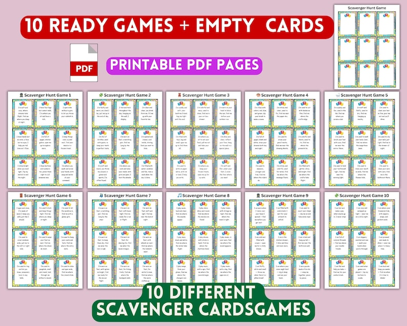 Printable Scavenger Hunt Cards. 10 Different Game Set. Fun Indoor ...