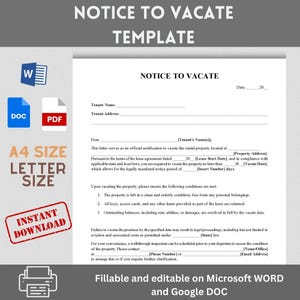 Aviso de desalojo. Plantilla de aviso de desalojo / Carta oficial al inquilino / Editable, rellenable e imprimible. Plantilla con Google Docs y Word.