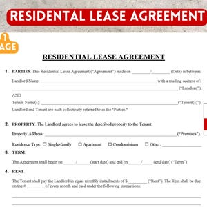 1 Page Residential Lease Agreement | Simple Rental Contract. Word and pdf formats - Editable, printable contract