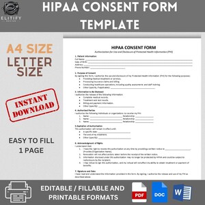 HIPAA CONSENT FORM Template / Medical Consent Notice of Privacy Practices/Editable Fillable Printable/ Compliance Patient Consent Form,