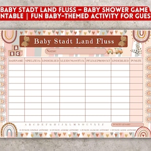 Baby Stadt Land Fluss – Baby Shower Game Printable. Fun Baby-Themed Activity for Guests