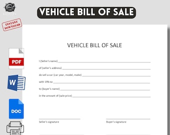 Vehicle Bill of Sale Template, Printable & Editable (PDF, Word)