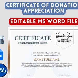 Modello di certificato di apprezzamento / modificabile in MS Word e Google Docs