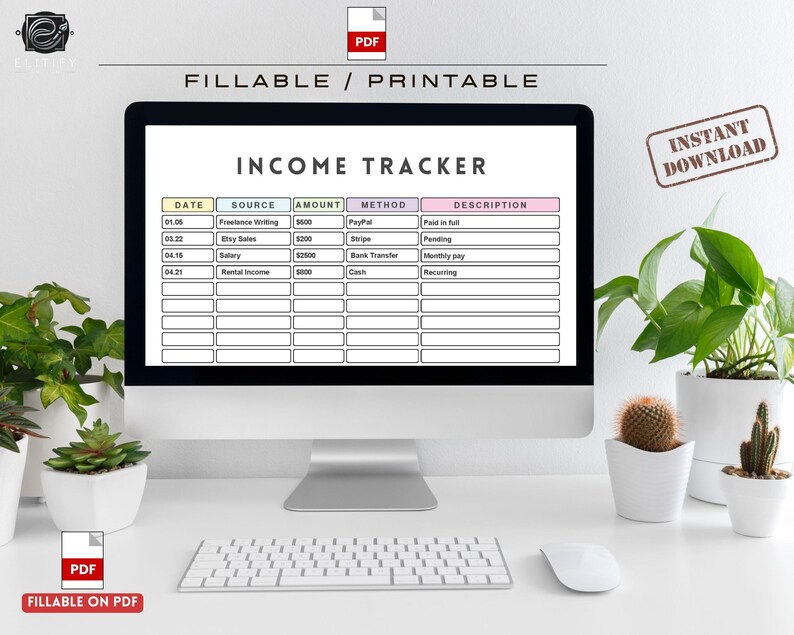 Editable Income Tracker. PDF Spreadsheet | Budget and Finance Planner ...