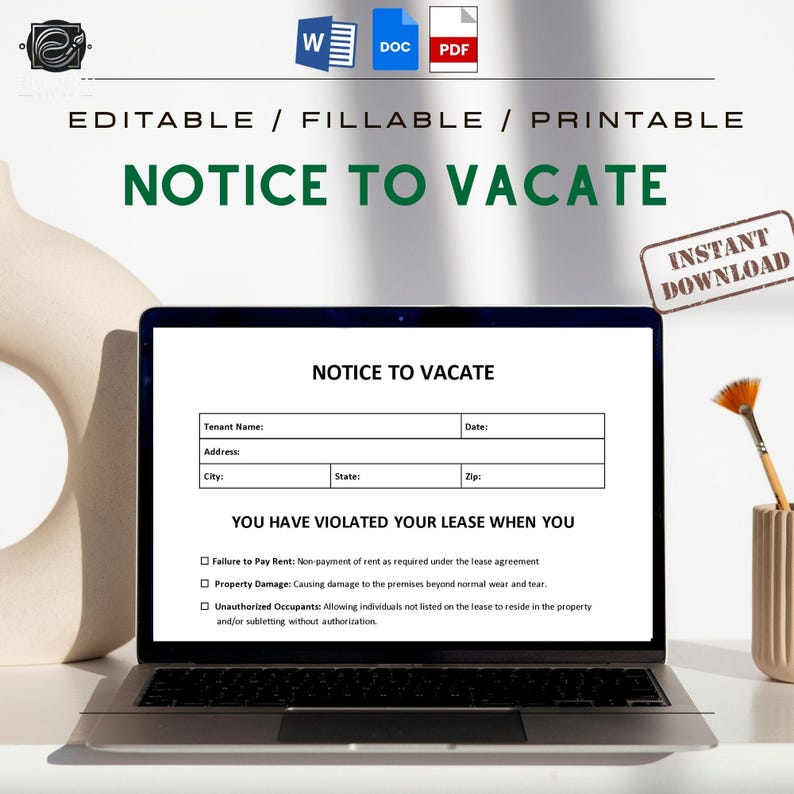 Notice to Vacate Template, Editable Eviction Form (digital Download) - Etsy