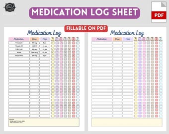 Printable Medication Log, Supplement Tracker (Fillable PDF)