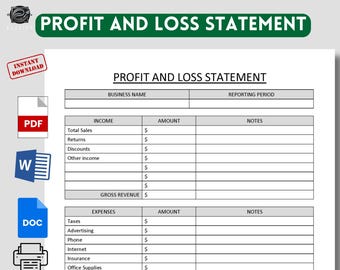 Profit and Loss Statement Template: Financial Tracking (Word/PDF)