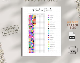 Mood In Pixels Tracker: Daily & Monthly Planner Page (Printable PDF)