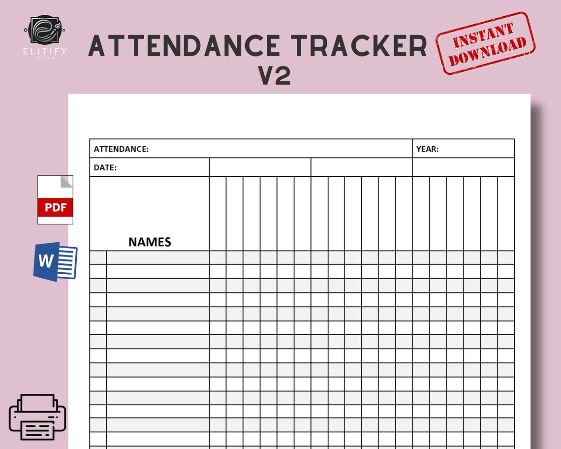 Attendance Tracker Template: Editable Class Record (digital Download ...