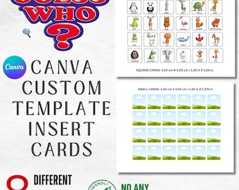 Modello personalizzato per il gioco "Indovina chi": carte da gioco per feste Canva (download digitale)