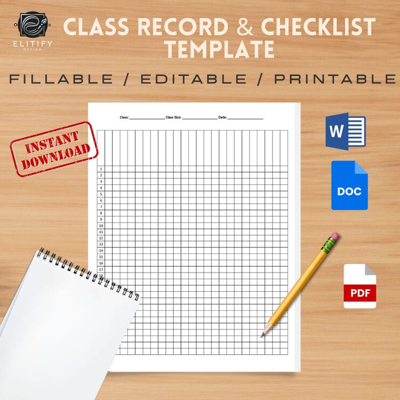 Editable Class Record Checklist Template: Fillable PDF, Word, Google ...