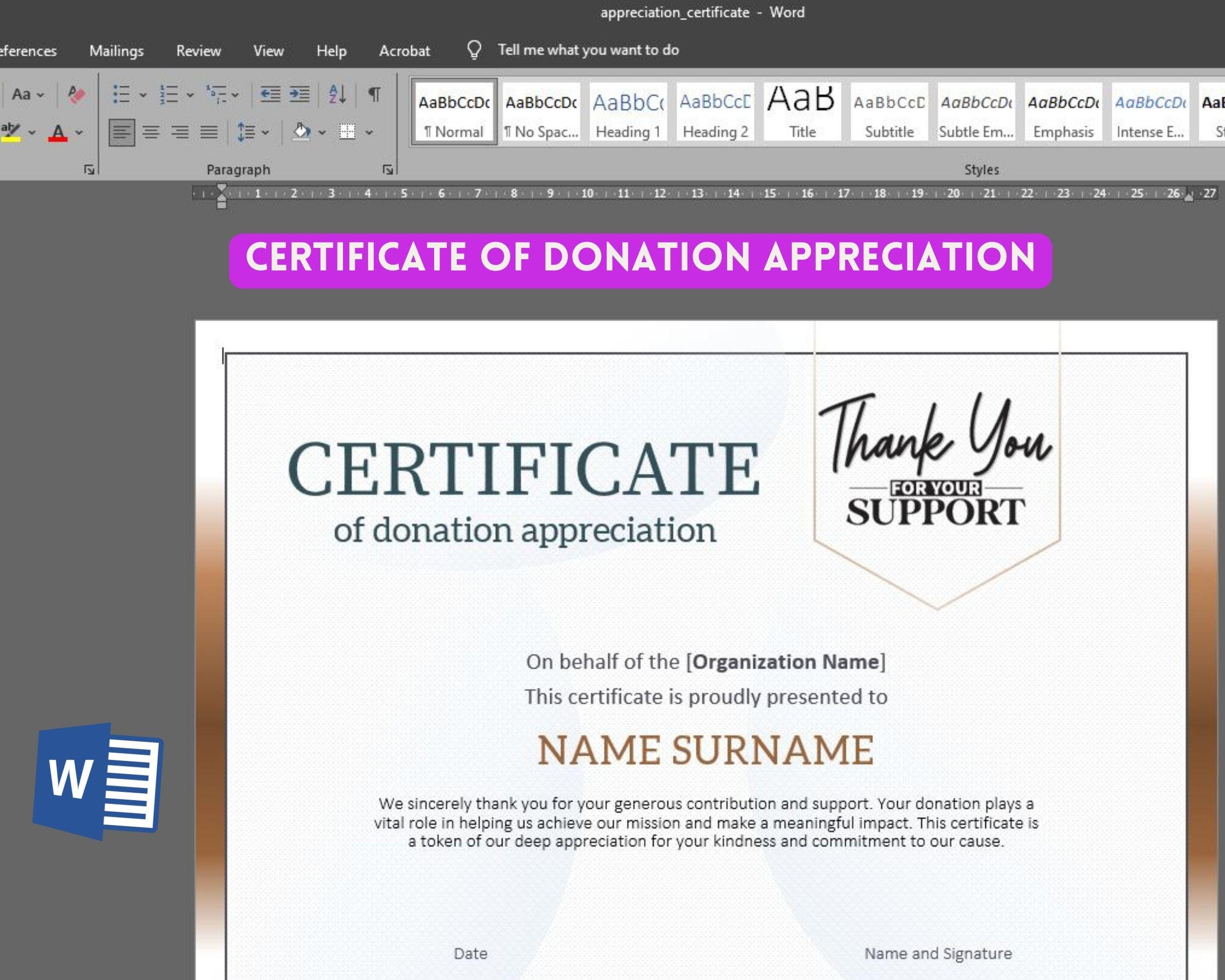 Certificate of Appreciation Template | Editable in MS Word and Google ...