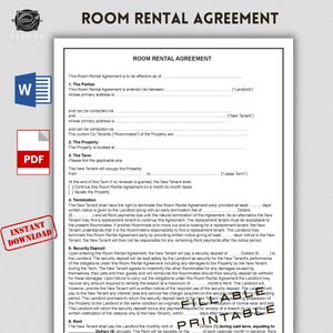 Room Rental agreement Template. 2 Pages Editable Room Tenancy Agreement. Roommate Rental Agreement Contract. Printable Tenant Room agreement