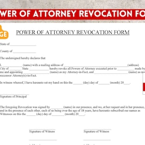 Power of attorney revocation form. Word and pdf formats - Editable, printable contract