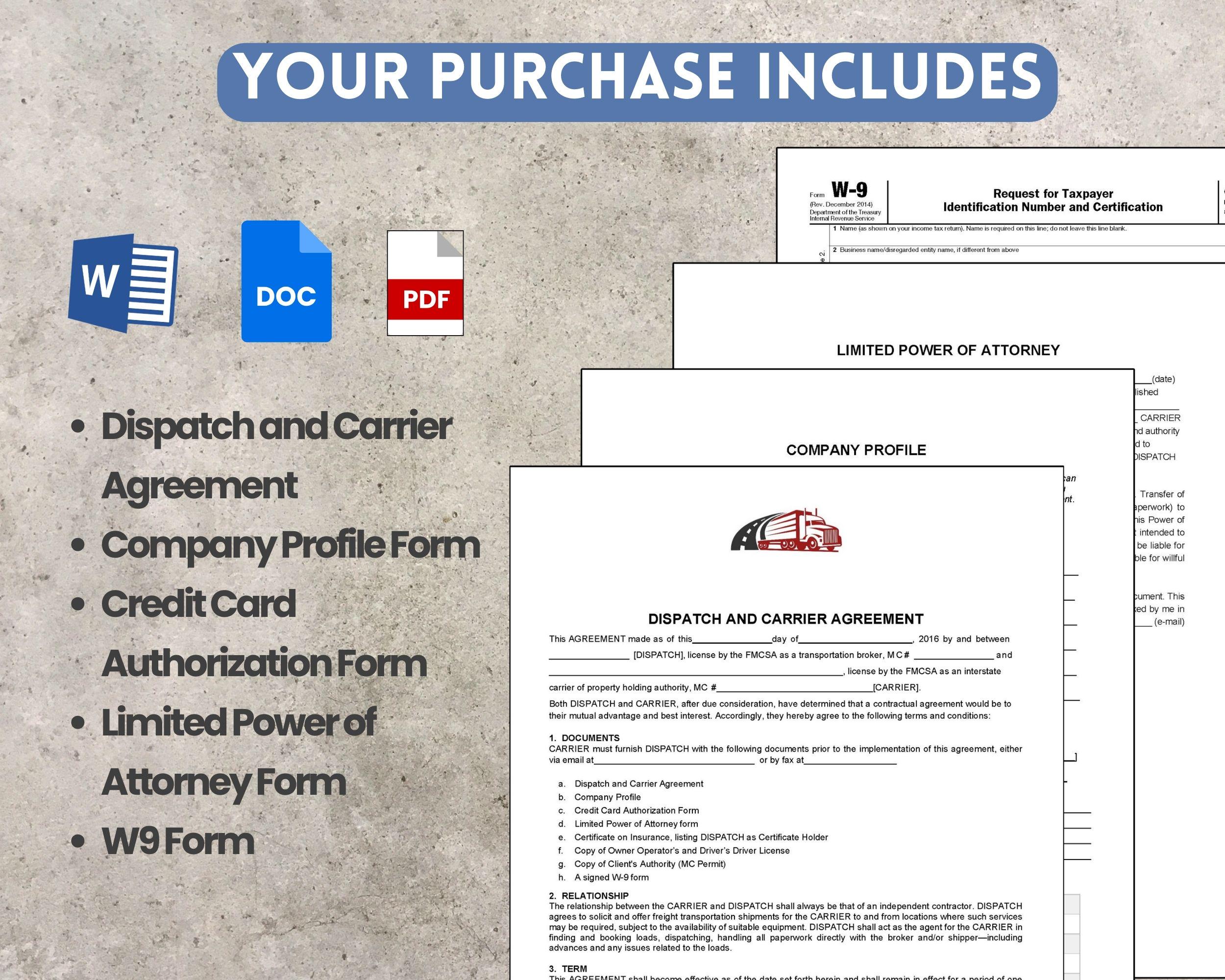 Dispatcher Agreement Template Dispatcher and Carrier Agreement Editable and Fillable Files. - Etsy