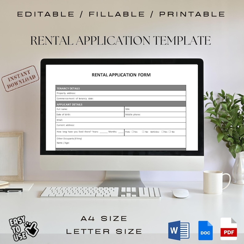 Rental Application Template, Fillable, Printable (MS Word & PDF) - Etsy