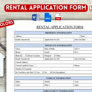 Rental Application Form /  Tenant Rental Application, Lease Application / Editable, Fillable and Printable Template / Easy Format
