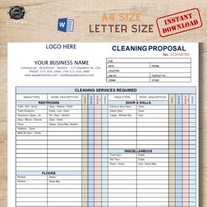 Cleaning Proposal Template in Editable and Fillable Word Format. Cleaning Service Business Cleaning Service. Housekeeping. Cleaning Estimate