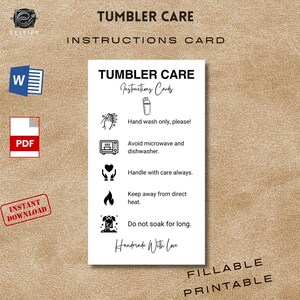 Tumbler Care Instructions Card: Small Business Insert (Printable PDF)