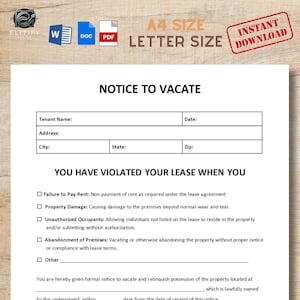 Aviso de desalojo. Aviso de desalojo/desahucio. Formulario de rescisión del contrato de arrendamiento. Editable, rellenable, imprimible (MS Word, Google Docs, PDF).
