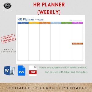 HR PLANNER WEEKLY / Ausfüllbar und bearbeitbar auf PC und Tablet / horizontal / StuffPlanner / Arbeitsplanung Offizier kleine Business Vorlagen