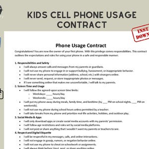 Kids Cellphone Contract. Editable cell phone contract. Digital download Template. Printable and Editable. Word/Google Docs. Printable Pdf